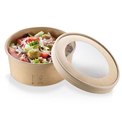 Låg fladt Kraft karton, Ø185mm m vindue cellulose, brun - FSC MIX CREDIT - 25 stk pk / 6 pk karton