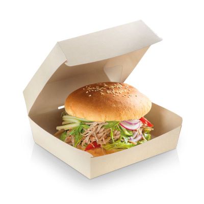 Burgerbox Bambuskarton/PLA, 155x155x85mm, beige - 50 stk pk / 4 pk karton
