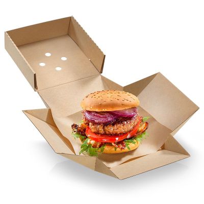 Burgerbox Kraft karton, 122x122x90mm, m damphuller, brun - 1 stk pk / 100 pk karton