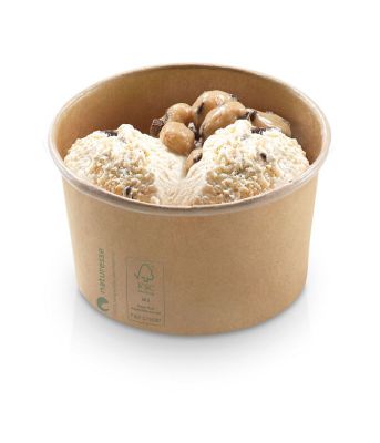 Isbæger Kraft karton/PLA, 340ml / 12oz, Ø105x60mm, logoprintet, brun - FSC MIX CREDIT - 50 stk pk* / 10 pk karton*