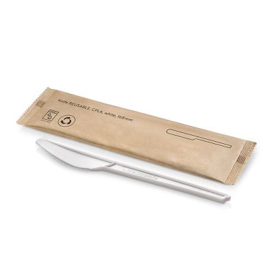Kniv CPLA - "REUSABLE", 168mm, singlewrapped, hvid - 1 stk pk* / 500 pk karton*