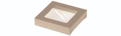 Låg Bambuskarton, 115x115mm m PLA rude til #19601, beige - 50 stk pk / 8 pk karton