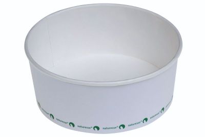Salat bæger i karton/PLA, 800ml, Ø150x60mm, logoprintet, hvid - UDGÅR - 50 stk pk* / 10 pk karton*