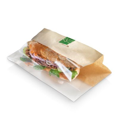 Sandwichpose PaperWise/PLA, 280x100x2x30mm, ½ - ½, brun - 500 stk pk / 1 pk karton