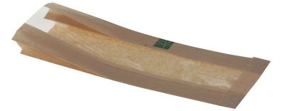 Sandwichpose PaperWise/PLA, 330x120x2x30mm, m vindue, brun - 500 stk pk / 1 pk karton