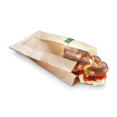 Sandwichpose PaperWise/PLA, 370x160x2x40mm, m vindue, brun - 500 stk pk / 1 pk karton
