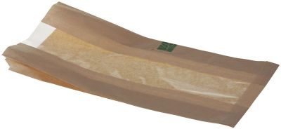 Sandwichpose PaperWise/PLA, 430x210x2x40mm, m vindue, brun - 500 stk pk / 1 pk karton