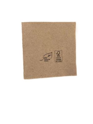 Serviet papir, 240x240mm, 3lags 1/4 fals logoprintet, brun, FSC RECYCLED - 150 stk pk / 12 pk karton