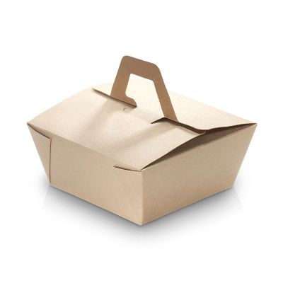 Take-Away box Bambuskarton/PLA, 1.100ml, 150x150x65mm m håndtag, beige - 50 stk pk / 6 pk karton